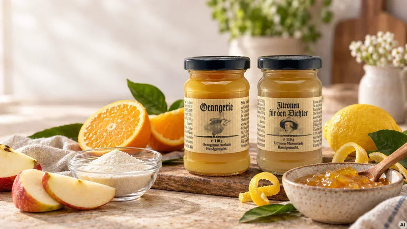 Zitronen und Orangenmarmelade im Glas