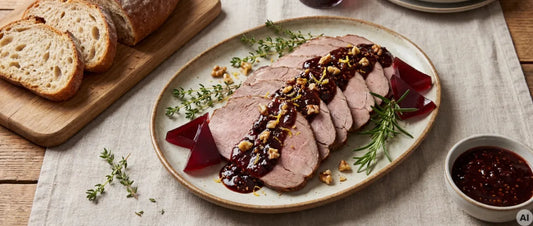 Kalter Wildbraten mit Johannisbeer-Jägersenf-Soße (AI)
