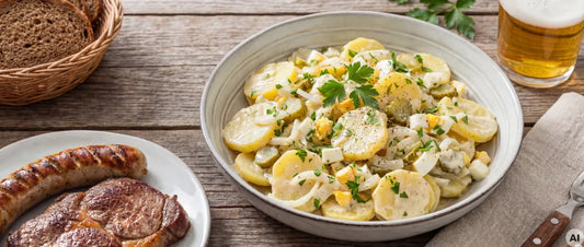 herzhafter Kartoffelsalat mit Knoblauchsenf (AI)