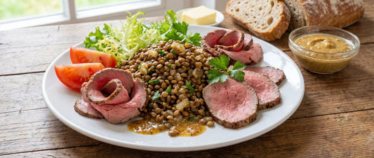 Linsensalat mit Roastbeef und Senfmarinade