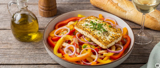 Paprikasalat mit gebratenem Fetakäse (AI)
