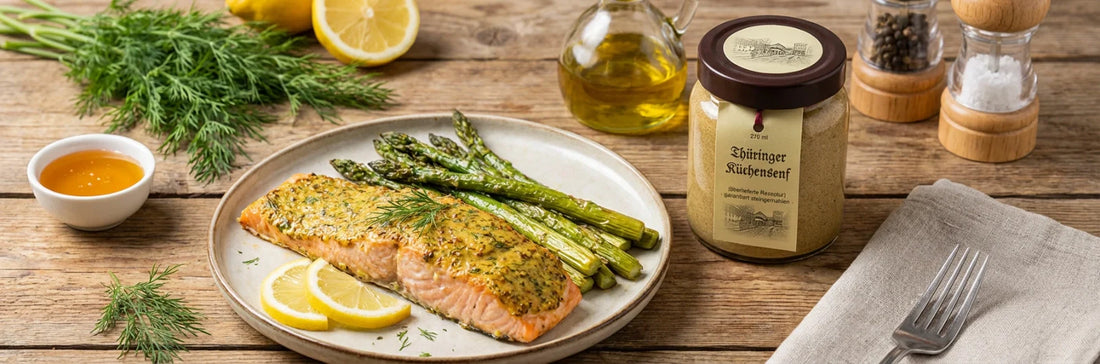 Senf-Dill-Lachs mit grünem Spargel