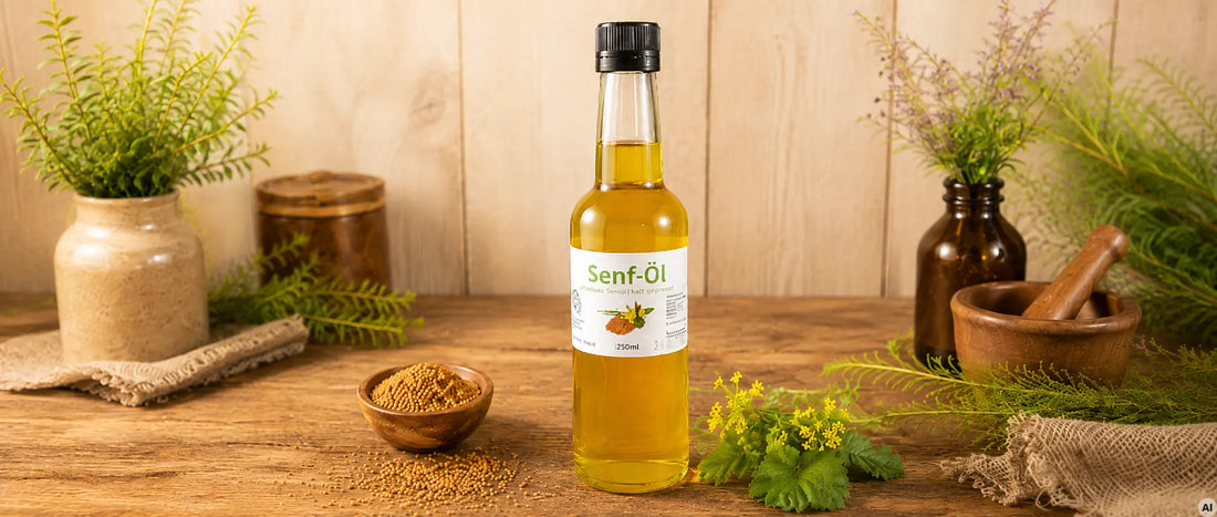 Senföl auf dem Tisch