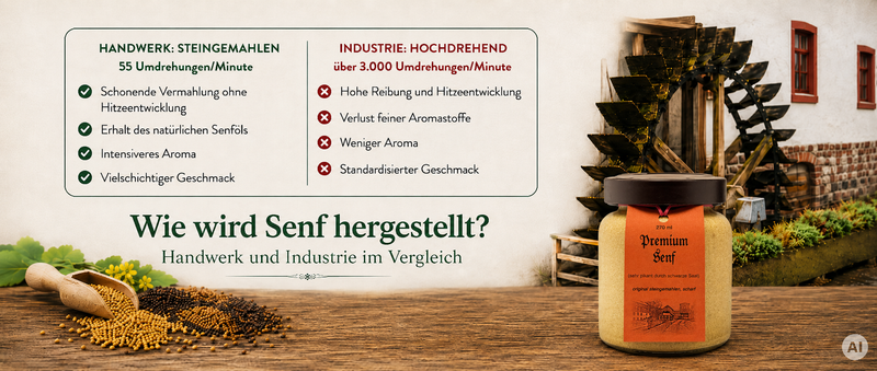 Premiumsenf vor Mühlrad 