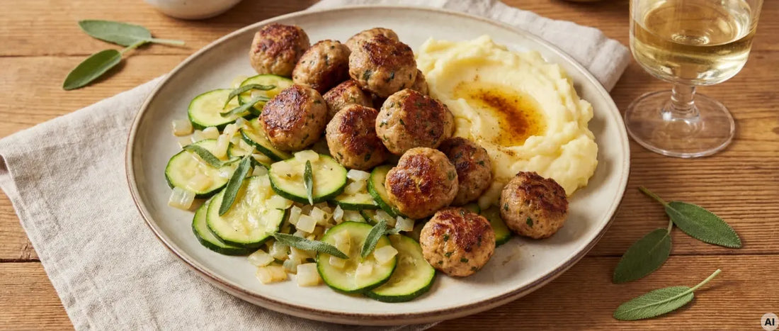 Hackfleischbällchen und Zucchinigemüse