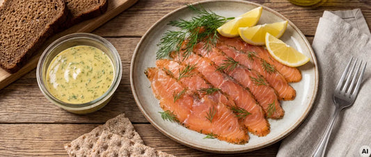 gebeizter schwedischer Lachs mit süßer Dill-Senf-Soße (AI)