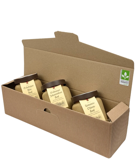 Geschenkpaket mit 3 Senftöpfen