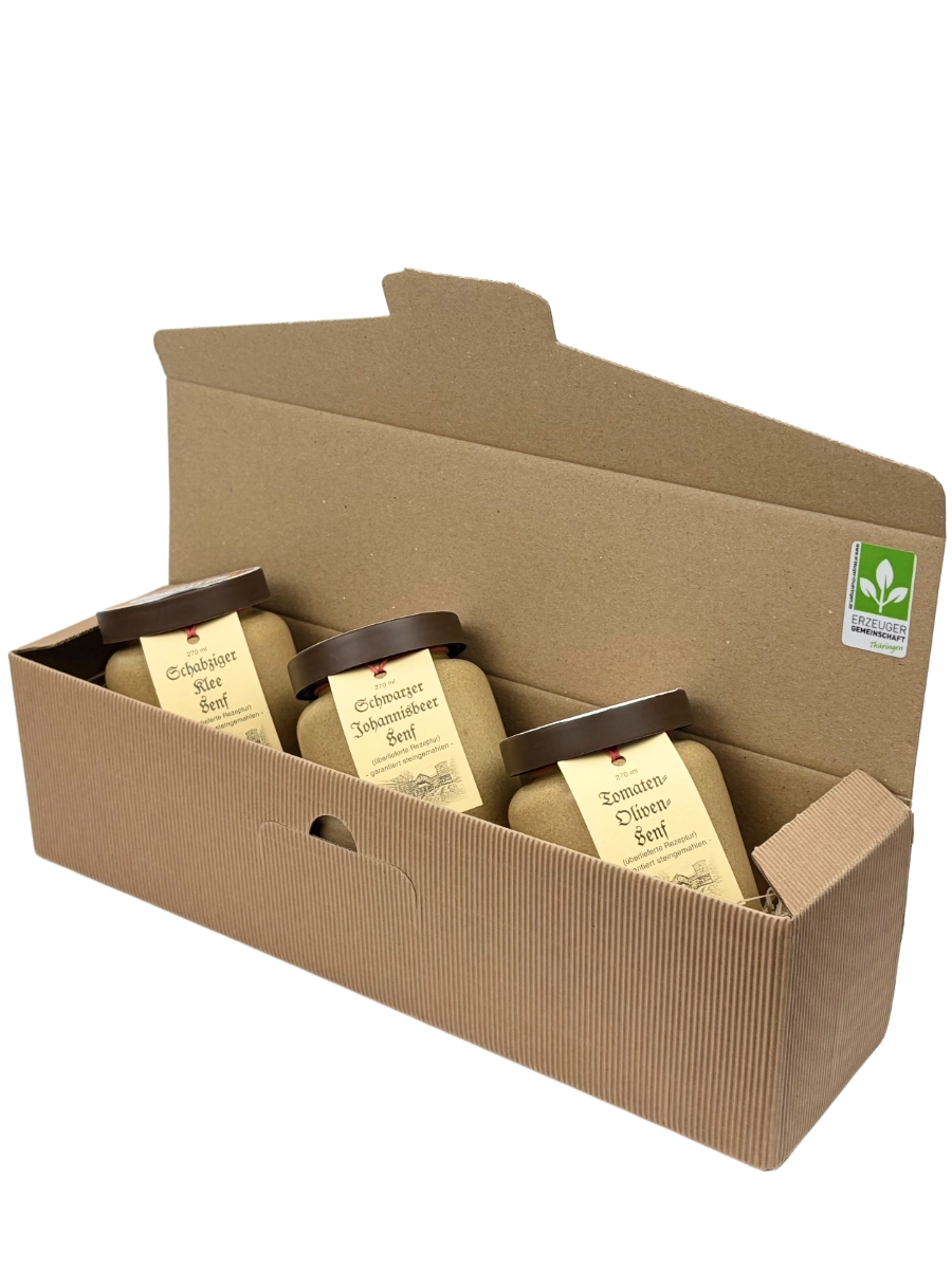 Geschenkpaket mit 3 Senftöpfen