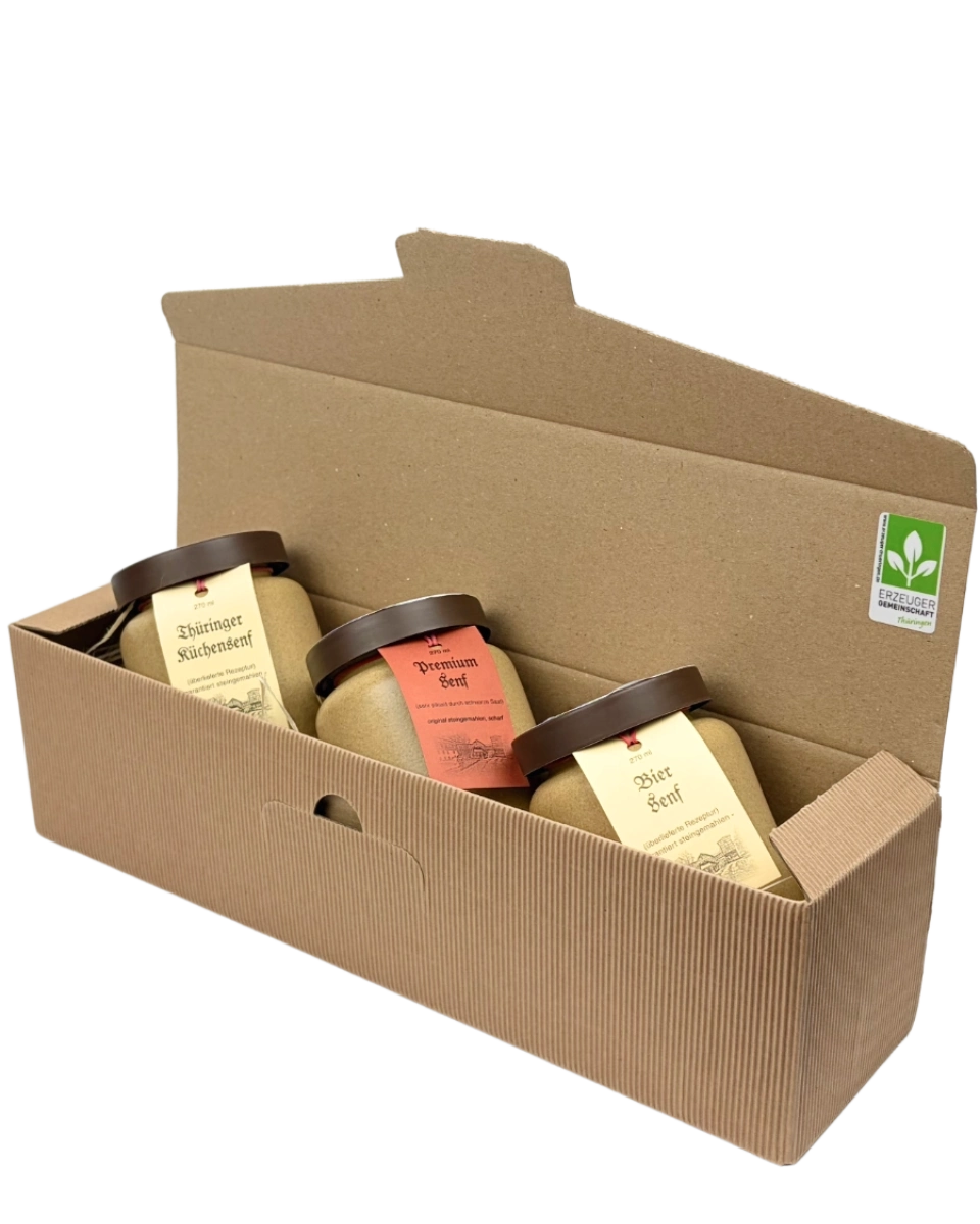 Geschenkpaket mit 3 Senftöpfen