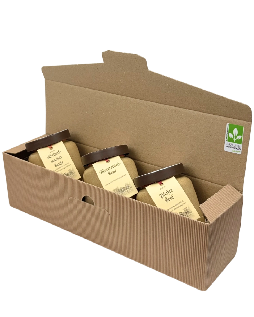 Geschenkpaket mit 3 Senftöpfen