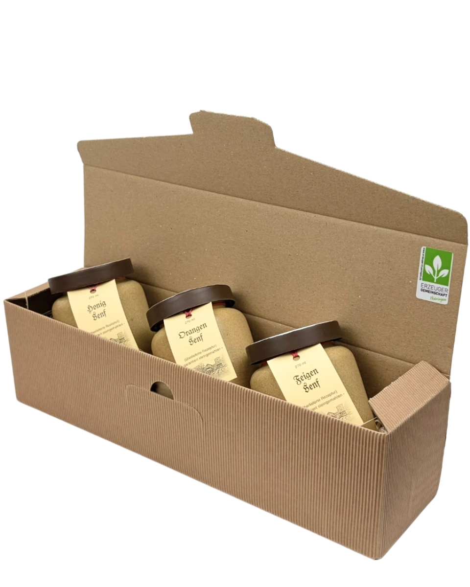 Geschenkpaket mit 3 Senftöpfen