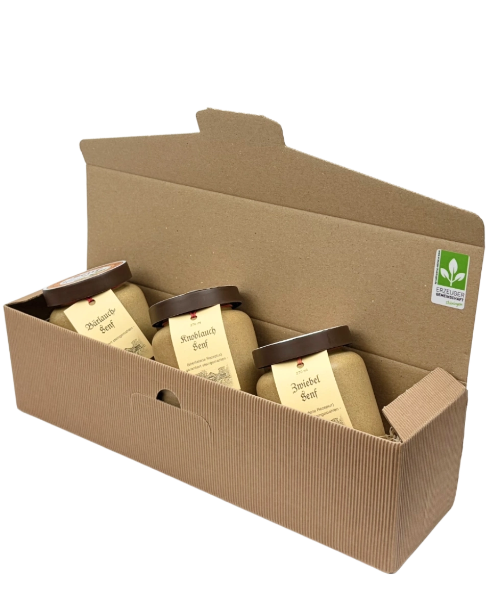 Geschenkpaket mit 3 Senftöpfen