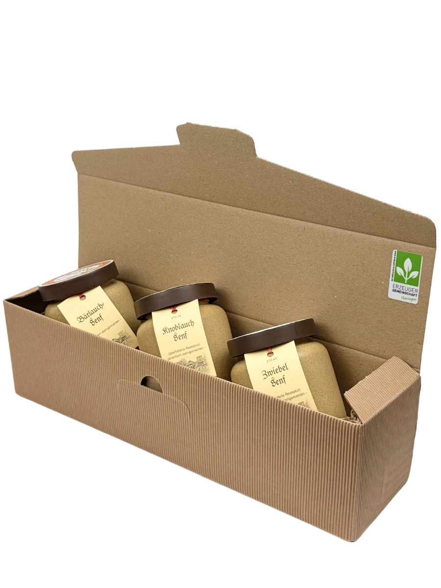 Geschenkpaket mit 3 Senftöpfen