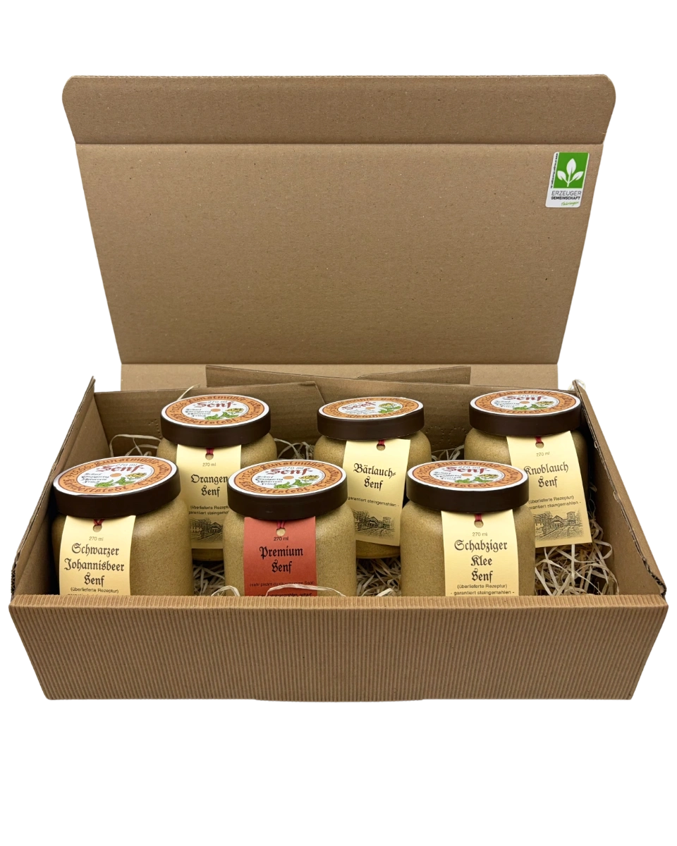 Geschenkpaket mit 6 Senftöpfen